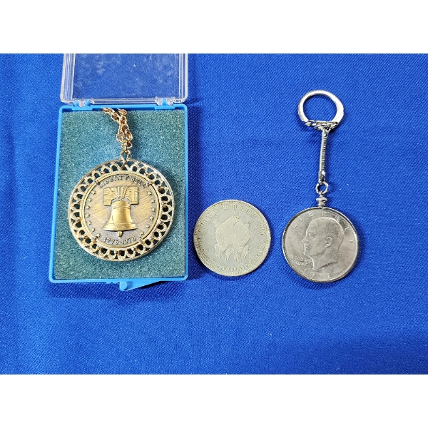 Liberty Bell Bicentennial Medallion Necklace, "Flippin' Good Luck Coin", Eisenhower Keychain
