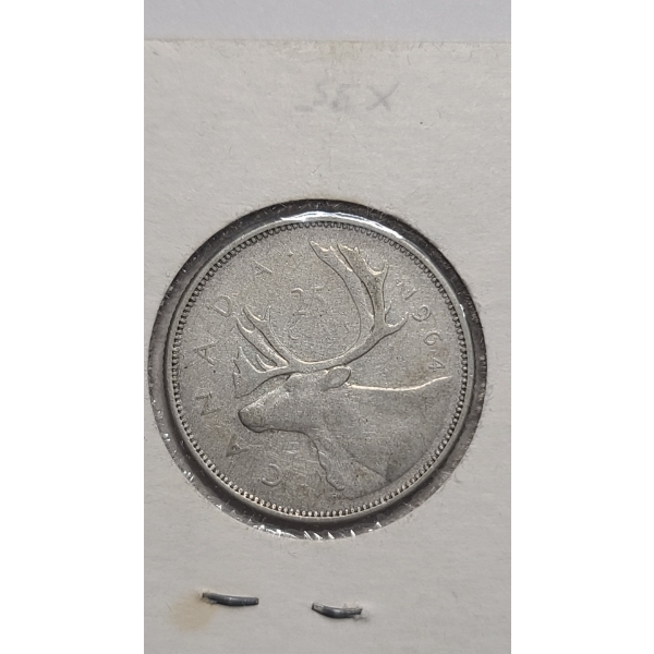1964 Canadian 25-Cent 0.8000 Silver Coin - ASW: 0.15oz