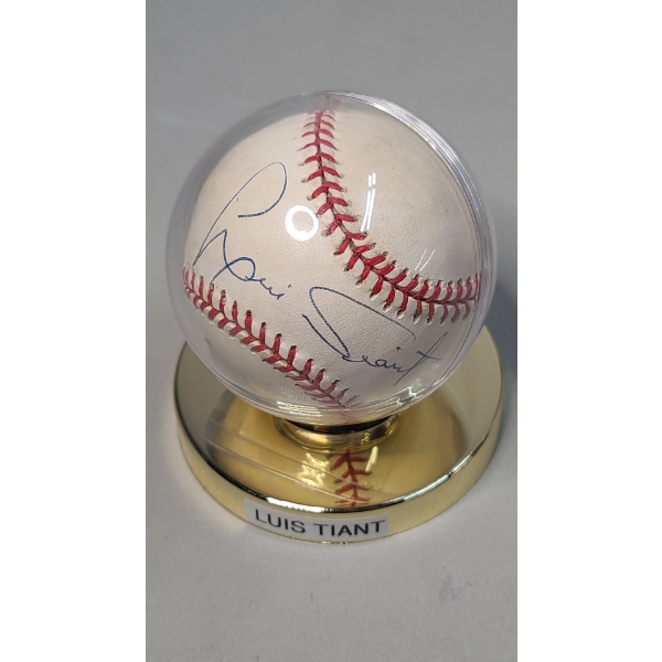Luis Tiant Autographed Rawlings Baseball In Display Stand