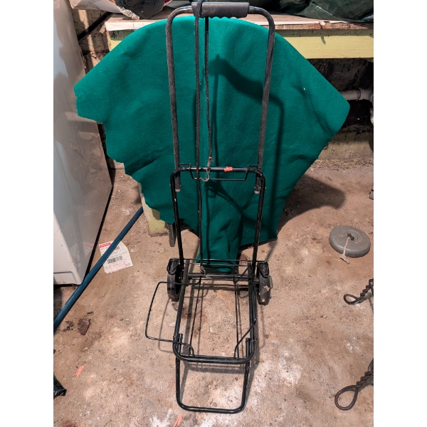 Small Metal Hand Cart And Pretty Vintage Metal And wood Chair, Both 37"