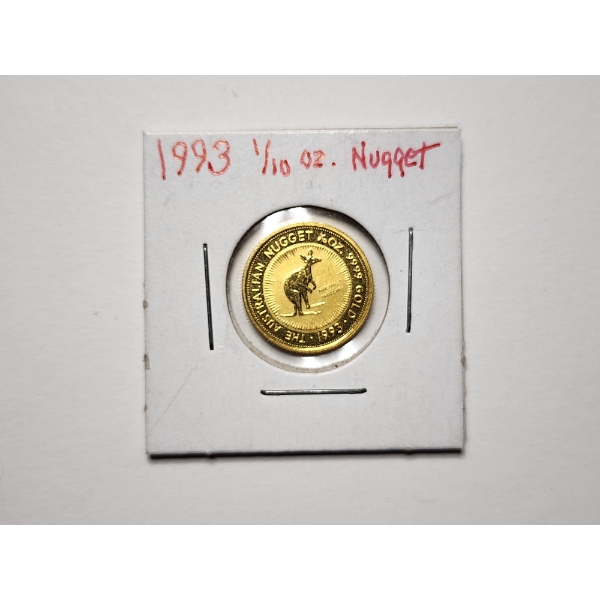 BEAUTIFUL 1993 Australian Nugget 1/10 Oz .9999 Gold Featuring Kangaroo
