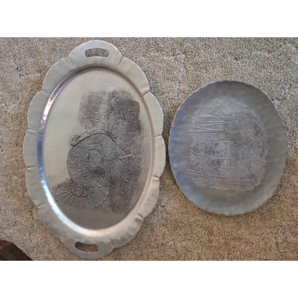 PICKUP IN CANTON - Tin Decorative Turkey Platters, 14''x12'' & 18''x25'' 