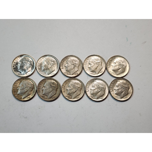 x10 Assorted Years 90% Silver Roosevelt Dimes Face Value $1.00