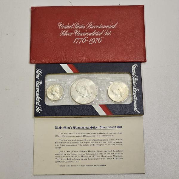1976 UNC Silver U.S. Bicentennial 3 Coin Set in Original Packaging