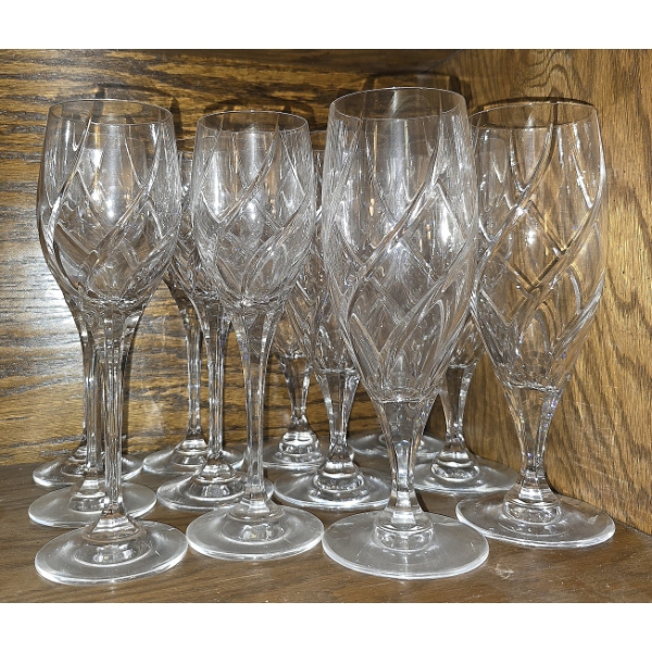12pc Crystal Stemmed Glass Set 6 Water Goblets 6 Champagne