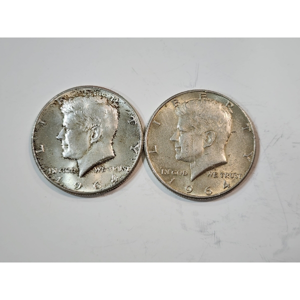 Two 1964 90% Silver Kennedy Half Dollars FV: $1.00
