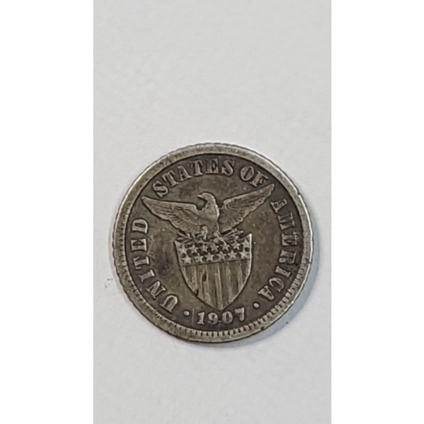 1907 Philippines Ten Centavos 75% Silver Coin