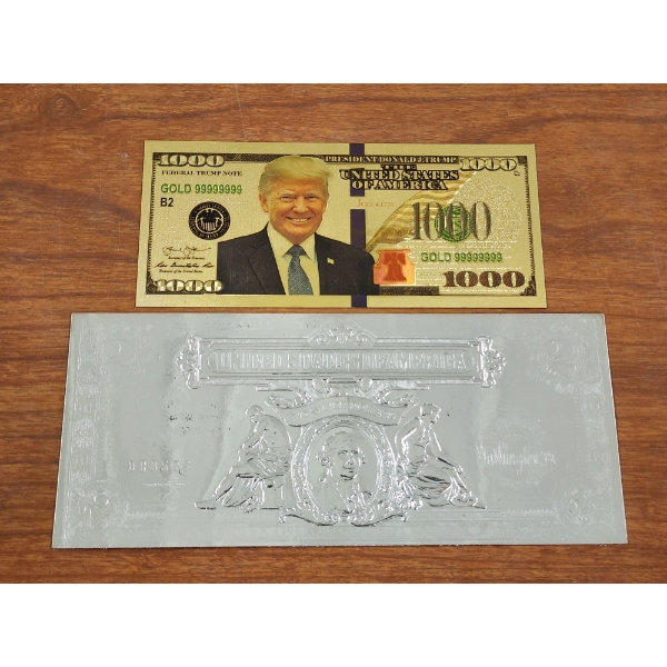 Trump Gold Foil Note With Silver Foil Copy Commemorative Note ~ Two Collectors Notes!