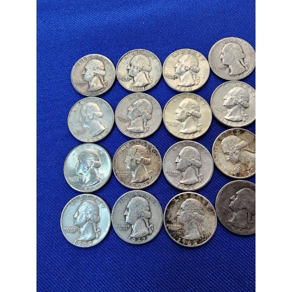 Lot of Assorted Year Silver Quarters: Including Standing Liberty, Barber, & Washington FV: $10.00