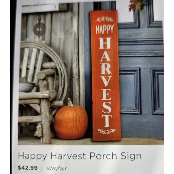 New In Box! Festive Orange Happy Harvest 11.75''x72'' Wood Folding Decorative Sign