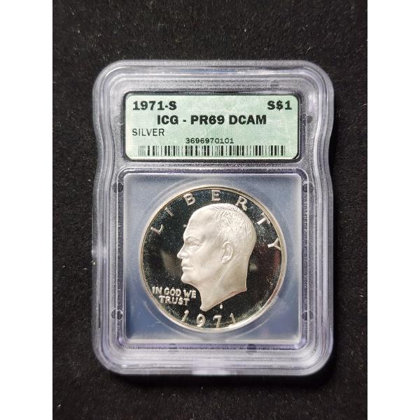 1971-S Deep Cameo Eisenhower Silver Proof Dollar Graded by ICG as PR69
