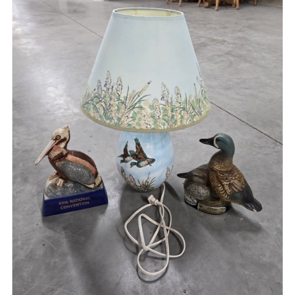 Great Condition Duck Table Lamp & Collector Bottles- No Shipping Available 