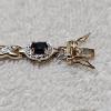 Image 4 : STUNNING!!! .925 Sterling Silver Gold-Tone Oval Sapphire Halo Bracelet With Diamond Chips - 7.5"