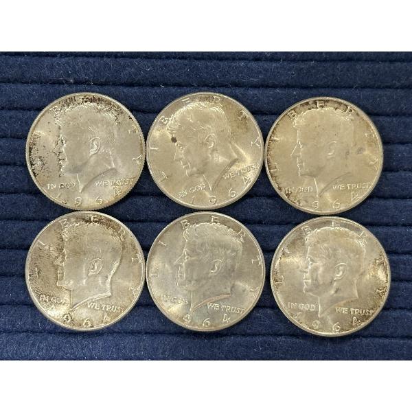 1964 Kennedy Silver Half Dollars - 90% Silver, $3.00 Face Value