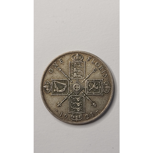 1921 United Kingdom One Florin King George V 50% Silver Coin - ASW: 0.1818 oz