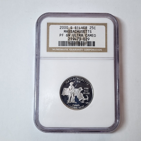 2000-S Massachusetts State SILVER Quarter Graded by NGC PF69 Ultra Cameo