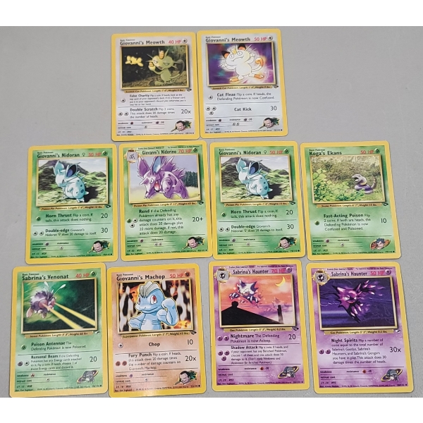 (10) Vintage Pokémon Trading Cards From The Gym Challenge Expansion Set Featuring Giovanni's Machop