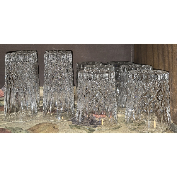 Set of 12 Cut Glass Glasses - 6 Tall and 6 Short