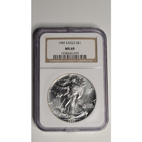NGC 1987 MS 69 1 Troy Ounce .999 Fine Silver American Eagle