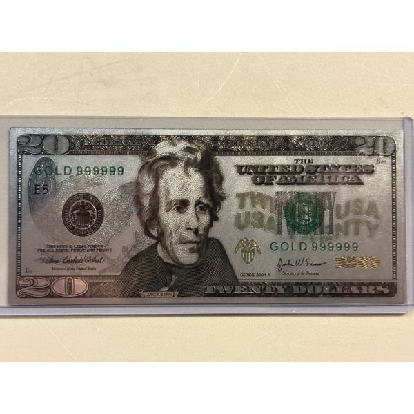 Incredible .99999 Silver $20.00 Foil Note In Protective Holder - Mint Condition