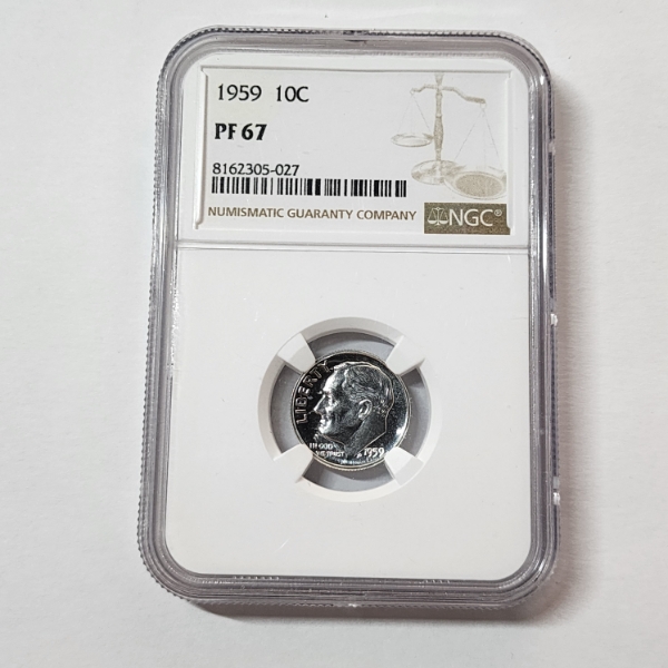 NGC Graded PF67 U.S. 1959 90% Silver Roosevelt Dime 