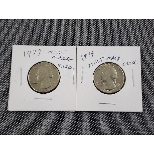 Two United States 1970's Washington Quarters Featuring Filled in Denver Mint Marks ~ Two Mint Errors