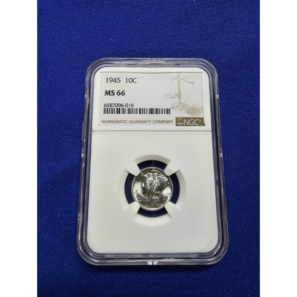 1945- W Mercury Dime NGC MS66