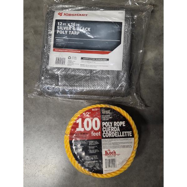 New 12'x16' Silver Poly Tarp & New 100ft Poly Rope