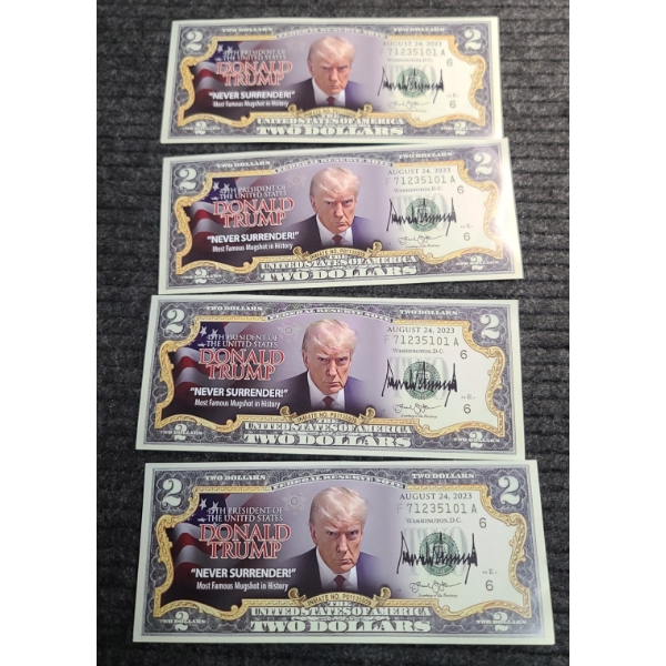 (4) Donald Trump August 24th Mugshot Novelty $2 Bills