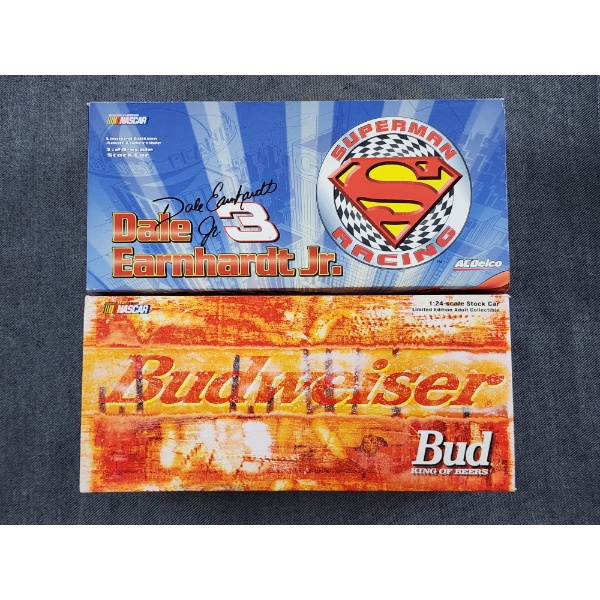 Two Officially Licensed NASCAR Dale Earnhardt Jr. ~ 1:24 Scale Stock Cars ~ Superman & Budweiser!