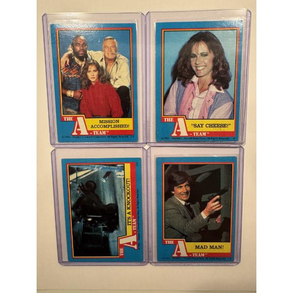 4 - 1983 Topps The A - TEAM Trading Cards In Protective Holders - Featuring A Rare Mr. T Card 