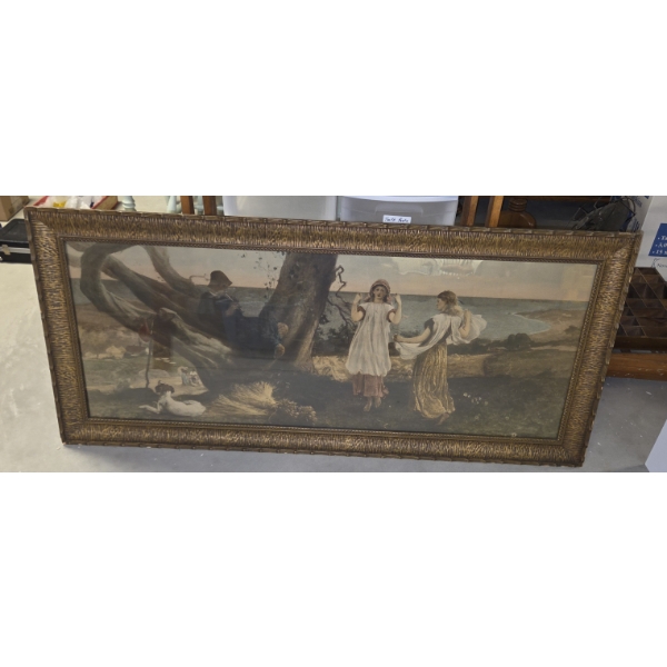  *Pick Up At Mantua Home-No Shipping Available* Vintage 27''x54'' Whimsical Scene Framed Wall Art 