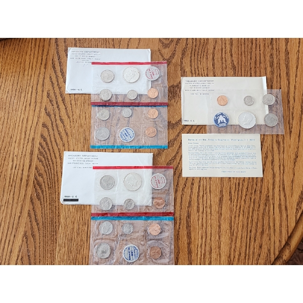 3 - United States Mint Uncirculated Coin Sets: 1968, 1969, 1965-S.S. 