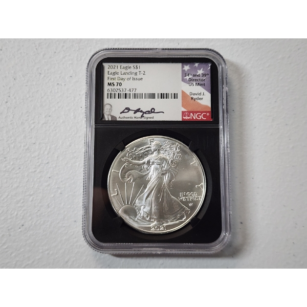 2021 NGC Eagle Landing T-2 First Day Of Issue MS 70 1 oz Silver American Eagle - Signed