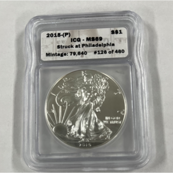 2015 United States American Silver Eagle .999 Fine Silver Troy Ounce Coin - Low Mintage - 128 of 480