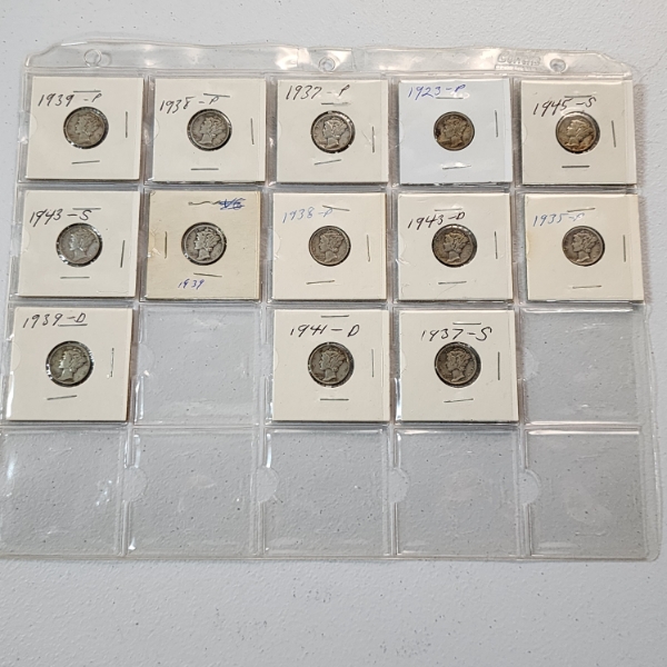 $1.30 Face Value of Assorted Years 90% Silver Mercury Dimes