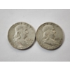Image 1 : Two Franklin Half Dollars: 1960 & 1963-D - 90% U.S. Silver Coins - FV: $1.00