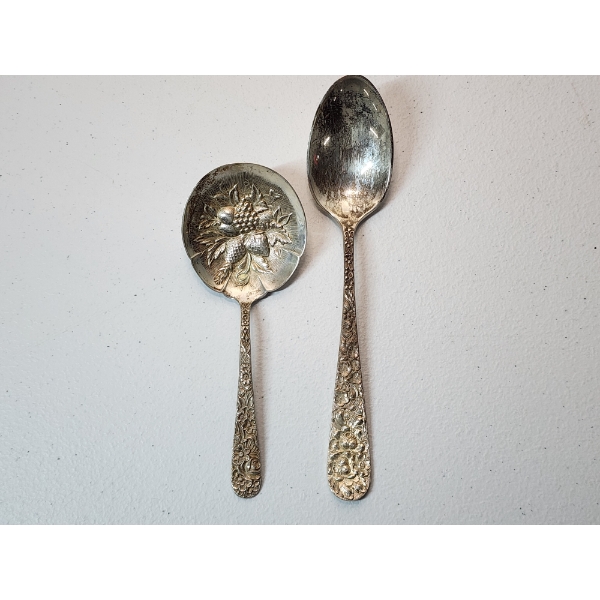 S. Kirk & Son, Steiff "Rose" Pattern Sterling Silver Decorative & Serving Spoons TW: 70.1g 