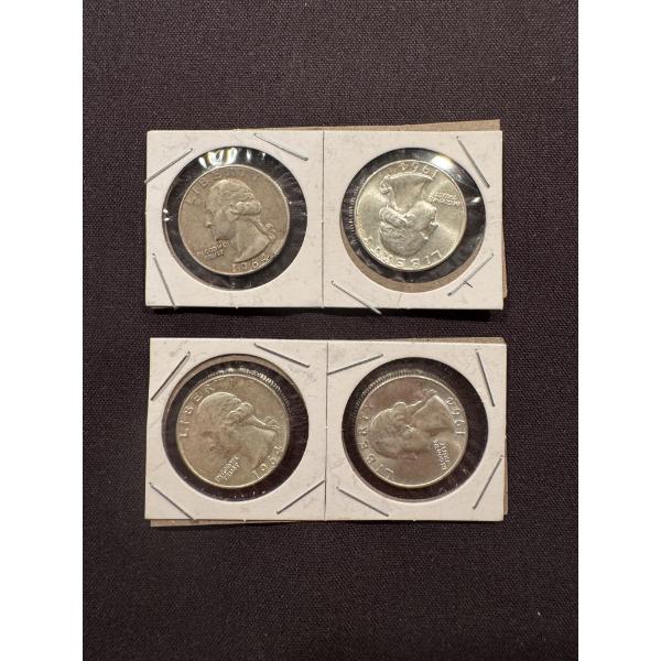 4 - 1964 United States Washington Silver Quarters - Mint Condition - $1.00 Face Value