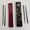 Image 1 : Two Pair of Vintage Japanese Lacquered Chopsticks with Matching Sliding Storage Box