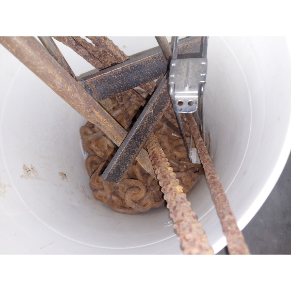 Pail Including Heavy Duty Tow Chain & Metal Items - Some Scrap