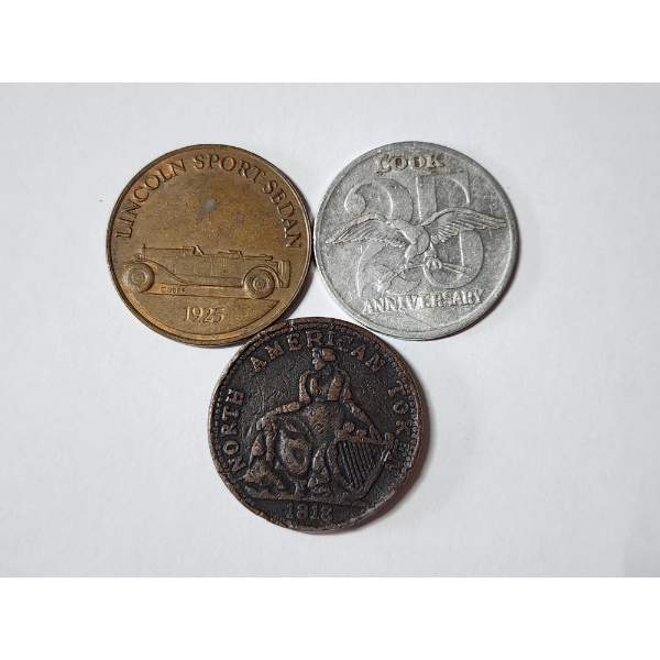1812 North American Token, 1925 Lincoln Sport Sedan Token, & Look Magazine 25th Anniversary Token 