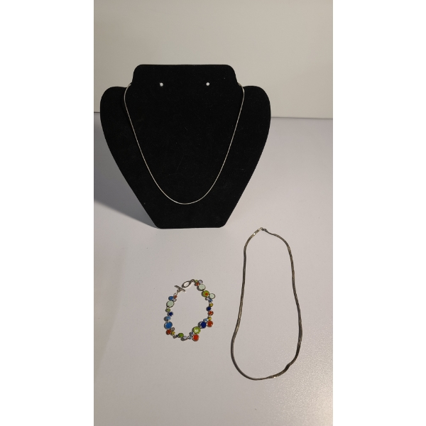 (2) Sterling Silver Chain Necklaces & Sterling Silver Funky Bracelet 