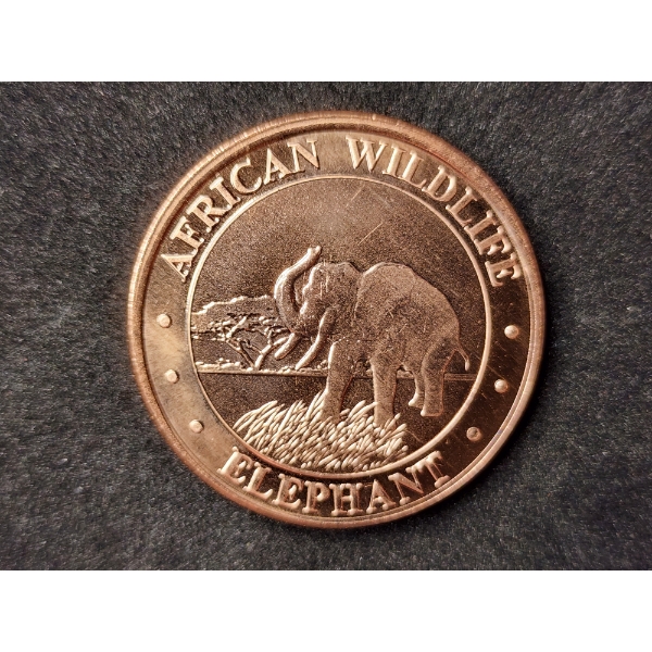 African Wildlife Elephant 1 Oz .999 Fine Copper Round