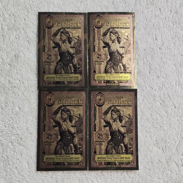 Four Matching 2026 Idaho 1/4 .9999 Fine 24k Goldback Aurum Notes
