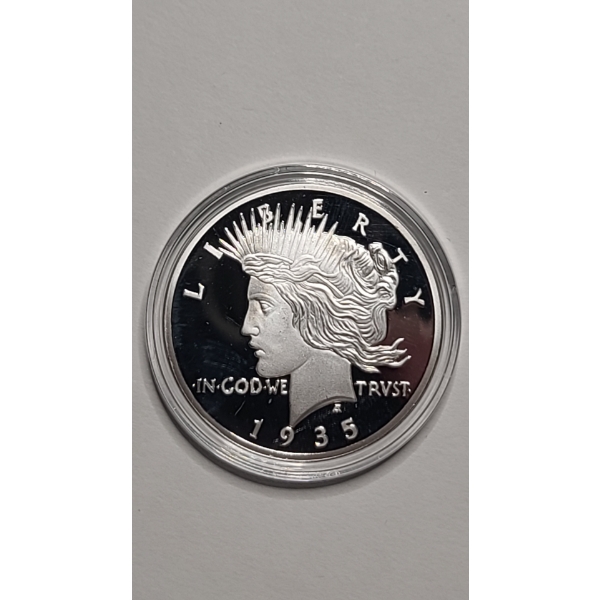 .999 Fine Silver 1935 Peace Dollar Copy Coin Weighing 27 Grams
