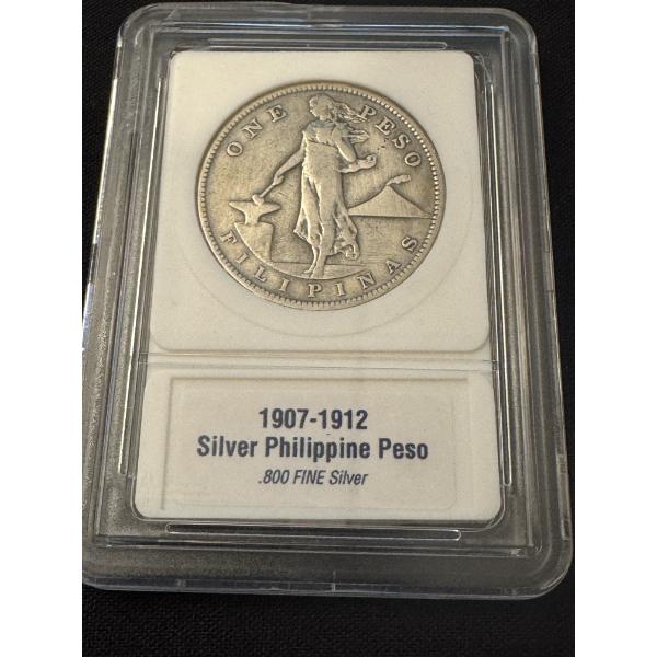1907 Silver Philippine Silver Peso Coin - .5144 Troy Silver Ounce