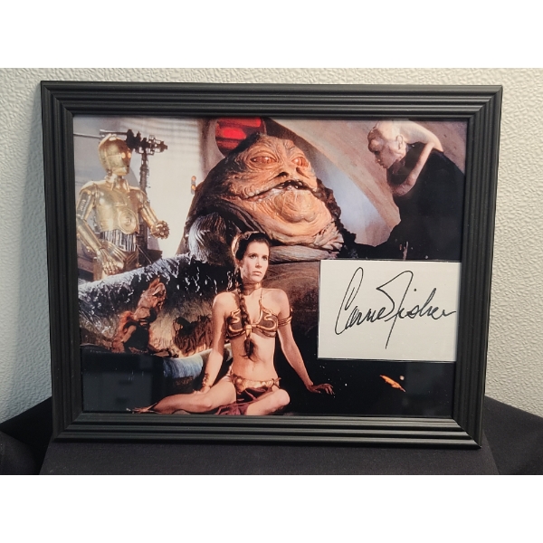 Star Wars Jabba The Hut & Princess Leia Framed Print With Carrie Fisher Autographed Notecard
