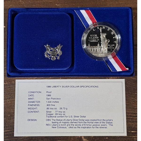 1986-S Proof Liberty Silver Dollar - .900 Silver - 0.86 Troy oz