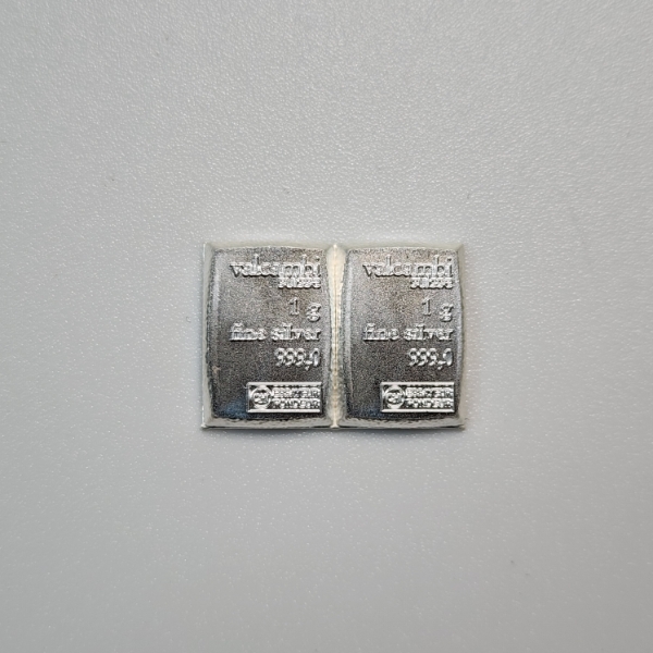 x2 Valcambi Suisse 1 Gram Fine Pure .999 Silver Bars - 2g Fine Silver Total